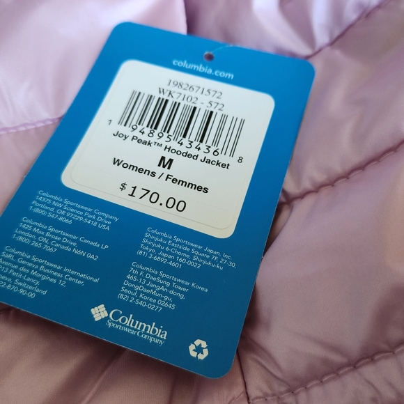 Columbia Joy Peak Omni Heat Hooded Jacket- Color Aura-NWT - Picture 6 of 6